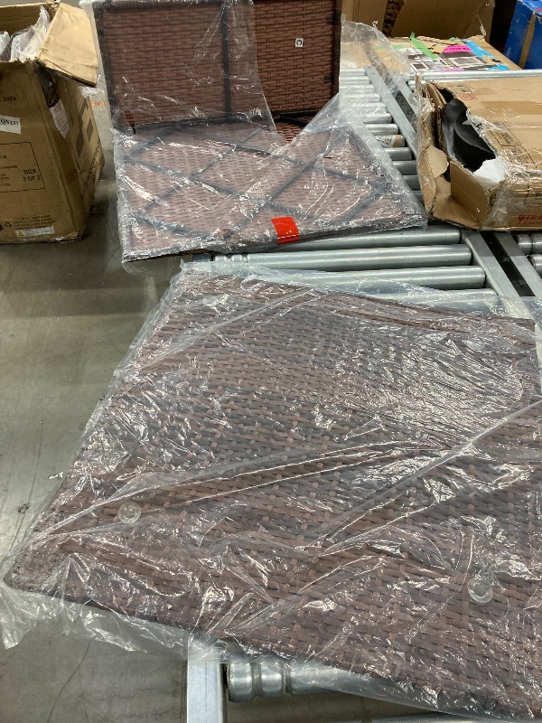 Photo 1 of **OTTOMAN ONLY W/GLASS***Nestl Outdoor Patio Furniture OTTOMAN ONLY WITH GLASS, Brown Base/Beige Cushions ***(BOX RIPPED/TORN)***