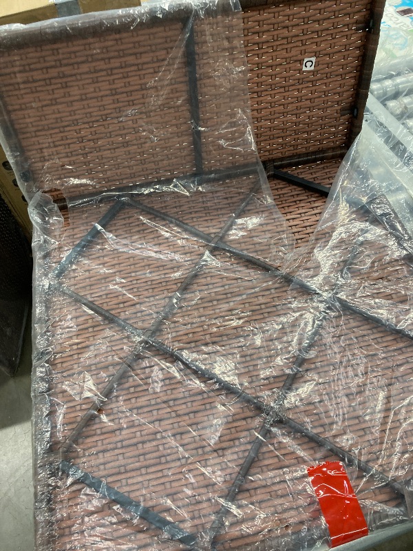 Photo 1 of **OTTOMAN ONLY W/GLASS***Nestl Outdoor Patio Furniture OTTOMAN ONLY WITH GLASS, Brown Base/Beige Cushions ***(BOX RIPPED/TORN)***