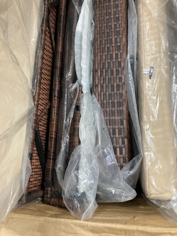 Photo 1 of **OTTOMAN ONLY W/GLASS***Nestl Outdoor Patio Furniture OTTOMAN ONLY WITH GLASS, Brown Base/Beige Cushions ***(BOX RIPPED/TORN)***