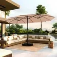 Photo 1 of 15 ft Large Patio Umbrella with Base (Included) Double-Sided Rectangular Outdoor Deck Umbrella for Outside - Beige