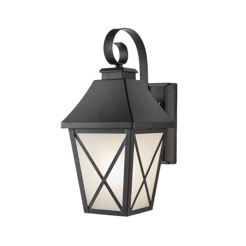 Photo 1 of 16.3 in. Midnight Black Outdoor Hardwired Integreated LED Flicker Flame Effect Color Selectable Wall Lantern Sconce