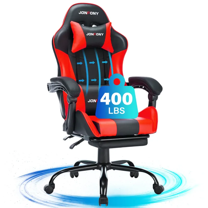 Photo 1 of ***PARTS ONLY***
JONPONY Big and Tall 400LBS Gaming Chair, Ergonomic Design, Gamer Chair PU Leather with Footrest and Lumbar Support, High Back Office Chair Support 8 Hours Long Sitting, Computer Chair,Red