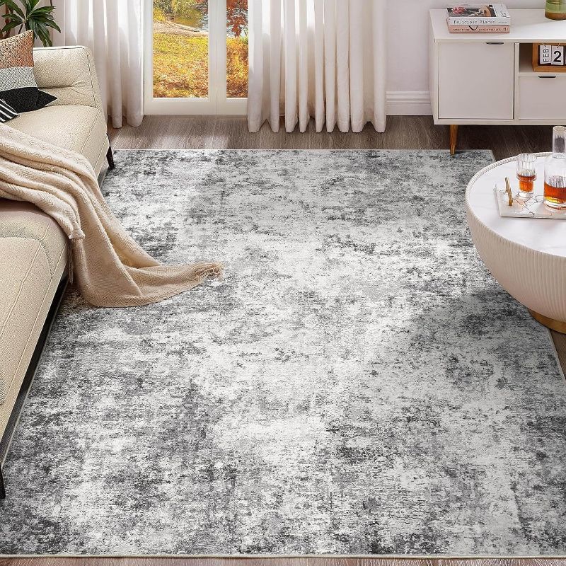 Photo 1 of 10x14 Area Rug Living Room Rugs - Washable Neutral Modern Abstract Soft Thin Large Rug Indoor Floor No Slip Rug Carpet for Bedroom Under Dining Table Home Office Decor - Grey