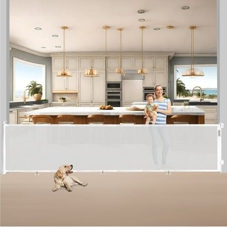 Photo 1 of 118inch Retractable Baby Gate Extra Wide for Doorways Mesh Extra Long Dog Gate for Stairs Child Safety Extra Large Gate for Doorways Stairs Hallways