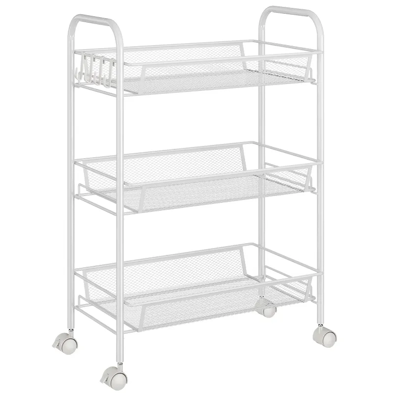 Photo 1 of 3-Tier Metal Slim Rolling Storage Cart, Bathroom Storage Organizer Rolling Utility/ Mobile Shelving Unit Slide Out Mesh Storage Cart for Office, Bathroom, Kitchen, Laundry Room & Narrow Places, White
