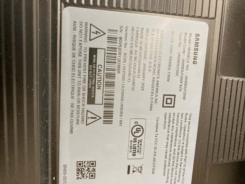 Photo 1 of  **For Parts Only** cSAMSUNG 55-Inch Class Crystal UHD 4K DU7200 Series HDR Smart TV w/Object Tracking Sound Lite, PurColor, Motion Xcelerator, Mega Contrast, Q-Symphony (UN55DU7200, 2024 Model) **For Parts Only**