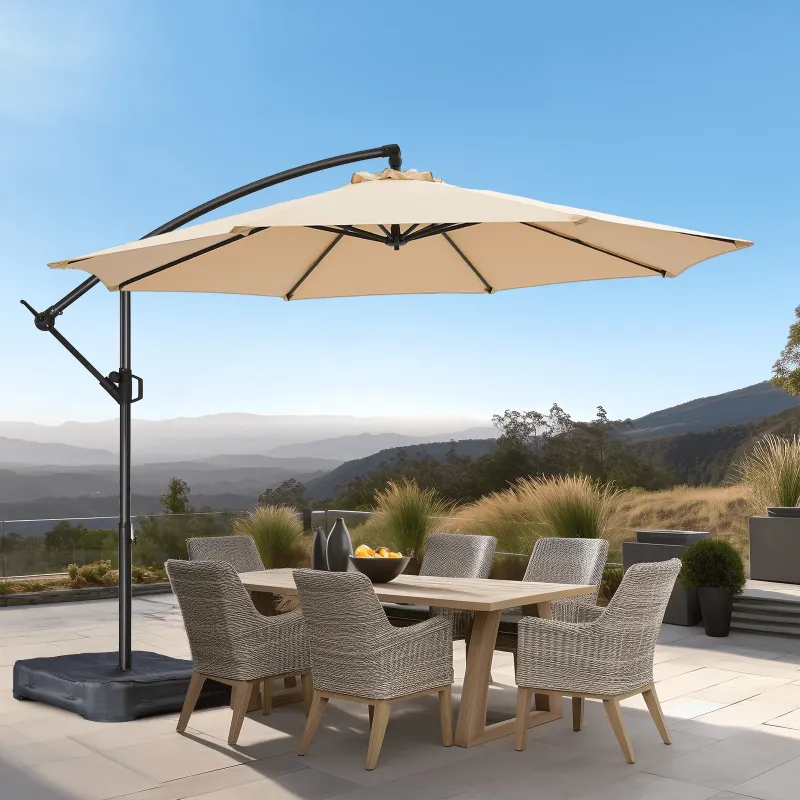 Photo 1 of 10ft Offset Hanging Market Patio Umbrella with Easy Tilt Adjustment,Polyester Shade,8 Ribs for Backyard,Poolside,Lawn and Garden?Beige
