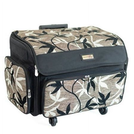Photo 1 of ***THE HANDLE IS DAMAGED***Everything Mary Everything Mary 4 Wheel Sewing Machine Storage Tote Black & White Floral - Rolling Trolley Carrying Bag for Brother Singer & Most M

