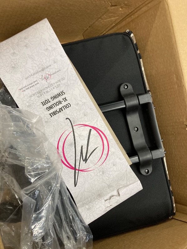 Photo 1 of ***THE HANDLE IS DAMAGED***Everything Mary Everything Mary 4 Wheel Sewing Machine Storage Tote Black & White Floral - Rolling Trolley Carrying Bag for Brother Singer & Most M

