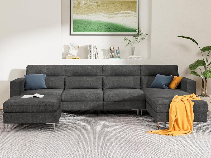 Photo 1 of ++3 BOX++++YESHOMY Convertible Sectional Sofa U-Shaped Couch with Soft Modern Cotton Chenille Fabric for Living Room, Oversized Seats with Comfortable Backrest, Beige  GREY