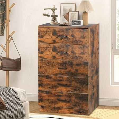 Photo 1 of ***PARTS ONLY***SYNGAR Rustic Brown 5 Drawer Dresser Chest of Drawers for Bedroom Modern Storage Cabinet Dresser Organizer Unit with Handle for Living Room Closet
