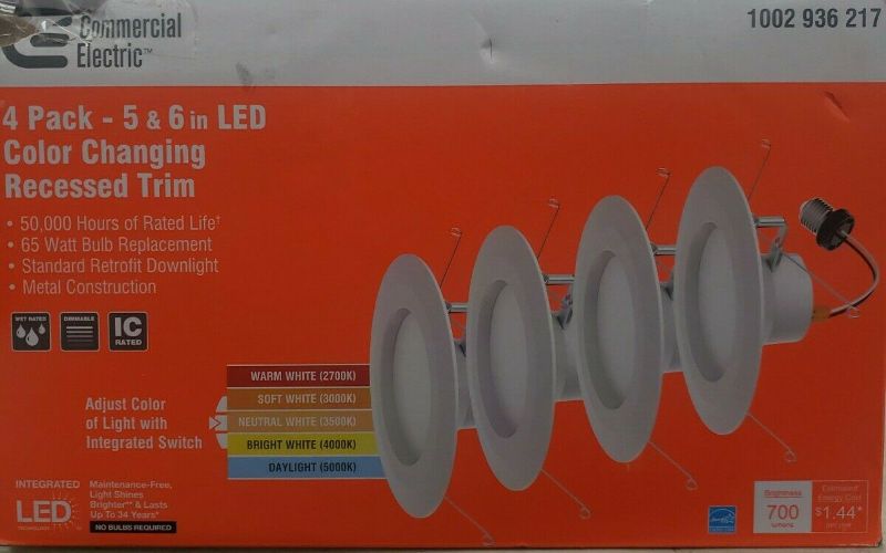 Photo 1 of ***MISSING ONE LIGHT**5/6 in. Integrated LED Recessed Retrofit Light Trim with Selectable Color Temperature, (4-Pack)