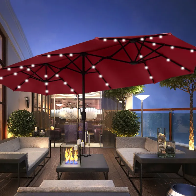 Photo 1 of **FOR PARTS**

Autlaycil 13 Ft Solar LED Patio Umbrella, 36 Solar Powered LED Lights & Crank System for Garden, Deck, Poolside, Patio, Red