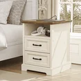 Photo 1 of ***DAMAGED PARTS**Farmhouse White/Brown 2-Drawer 17.7 in. W Nightstand with Charging Station and Open Shelf
