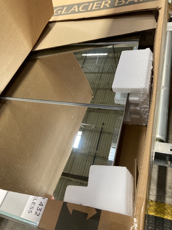 Photo 1 of **CORNER CHIPPED** Glacier Bay 30.4 in. W x 30.2 in. H Rectangular Medicine Cabinet with Mirror in White with Adjustable Shelves 45402