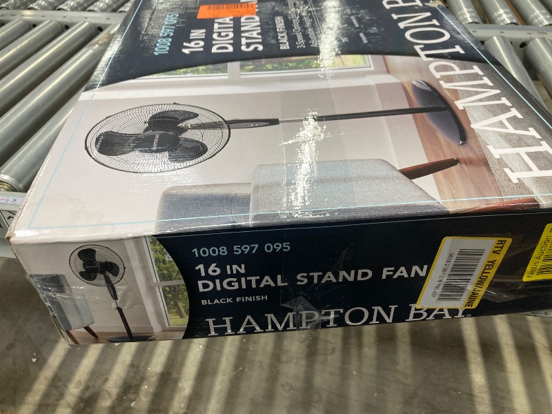 Photo 1 of Hampton Bay 16 in. 3 Speed Digital Oscillating Standing Fan with Adjustable Height 12102