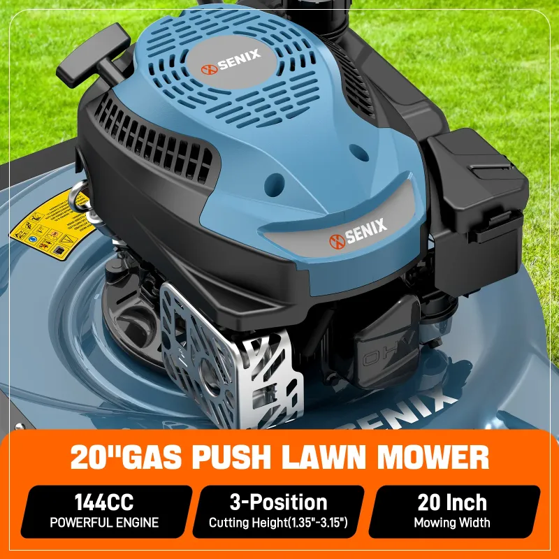 Photo 1 of SENIX Gas Lawn mower, 20in Cutting Blade 21in Cutting Deck, 144cc 4-Cycle Engine, Steel Deck with Side Discharge, LSPG-L4