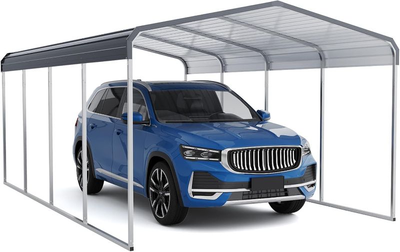 Photo 1 of  FTMetal Carport Shed,Heavy Duty Carport with Galvanized Steel Roof & Frame, Permanent All-Weather Shelter for Cars, Motorcycles, ATV, Boats, and Tractors
