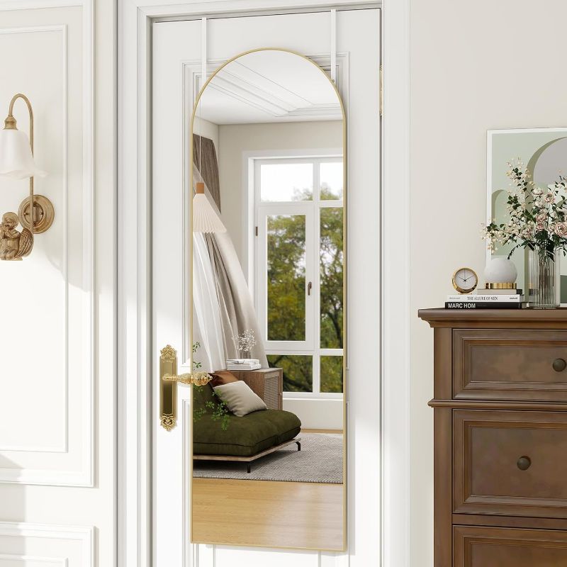 Photo 1 of 14"×48" Door Mirror,Arched Full Length Mirror, Over The Door, Arch Wall Mirror, Thin Frame, Aluminum Alloy, for Bedroom, Living Room, Entryway -Gold