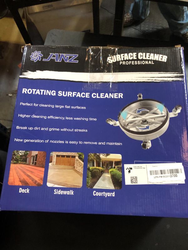 Photo 1 of janz 14" Pressure Washer Surface Cleaner with 4 Wheels, Stainless Steel Housing, 1/4" Quick Plug, 2 Extension Wands, 2 Replacement Nozzles and 3 Spray Nozzles, 4000 PSI