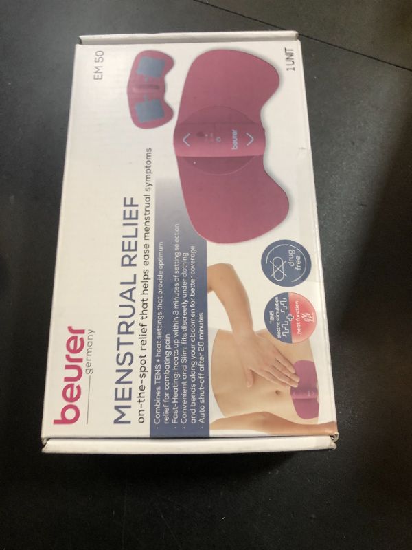 Photo 1 of Beurer EM50 TENS Unit and Heating Pad - Portable Period Cramps Pain Relief, Rechargeable, Auto Shut-Off, 15 TENS Levels, Fast Heating, for Drug-Free Menstrual or Lower Back Pain Relief