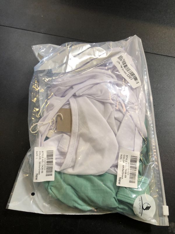 Photo 1 of icyzone Workout Tank Tops for Women - Open Back Strappy Athletic Tanks, Yoga Tops, Gym Shirts(Pack of 2) (L, White/Green)