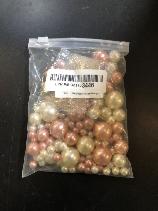 Photo 1 of 100 Pcs Beads Pearls Vase Fillers, No Hole Faux Pearl for Centerpieces Vase Fillers, Party Wedding Home Makeup Table Decor (Cream+Rose Gold 8/14/20mm)