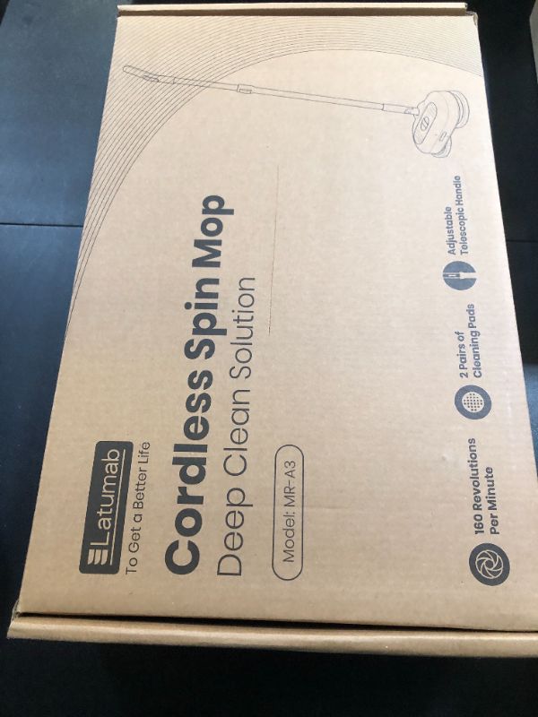 Photo 1 of Latumab Cordless Electric Mop with LED Headlight & Water Sprayer, Up to 60 mins Working Time, Dual-Motor Powerful Spin Mop, 190ML Water Tank, Adjustable Tube, Multi-Surfaces Floor Cleaner Mop