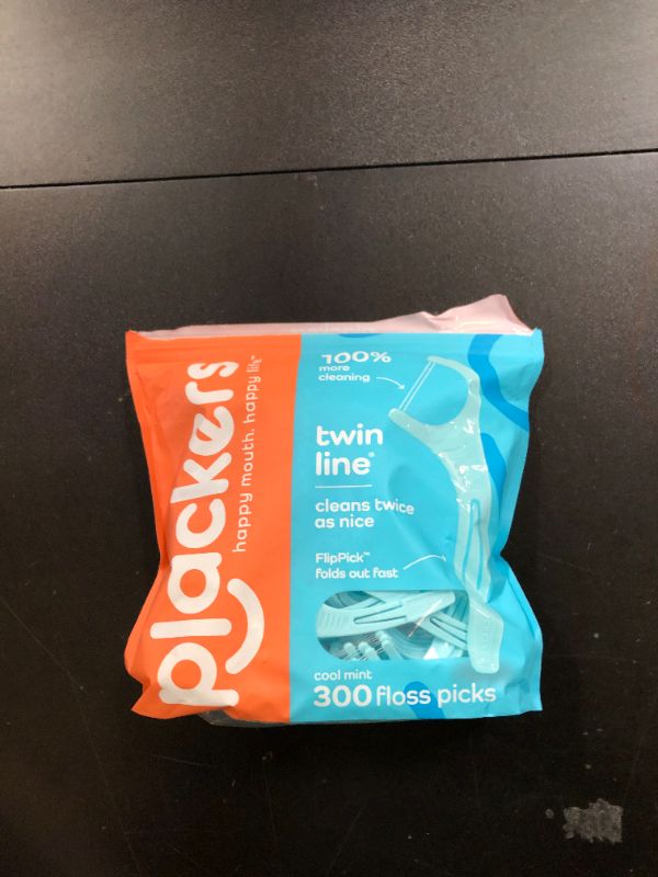 Photo 1 of Plackers Twin-Line Dental Flossers, Cool Mint Flavor, Dual Action Flossing System, Easy Storage, Super Tuffloss, 2X The Clean, 300 Count (Pack of 1)