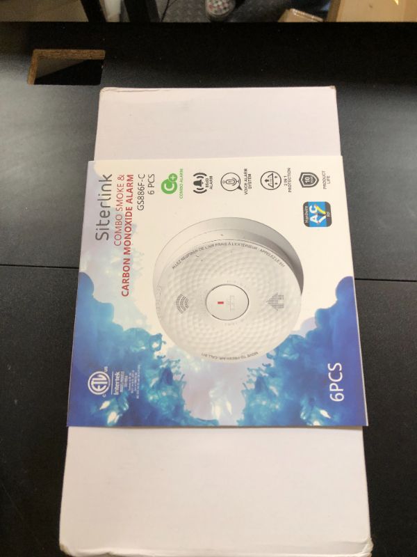 Photo 1 of Siterlink Hardwired Interconnected Smoke and Carbon Monoxide Detector Combo, 2 in 1 Smoke and CO Detector with 2 AA Batteries Back Up, AC Smoke and CO Alarm, Voice Alert, Self-Check, 6 Pack