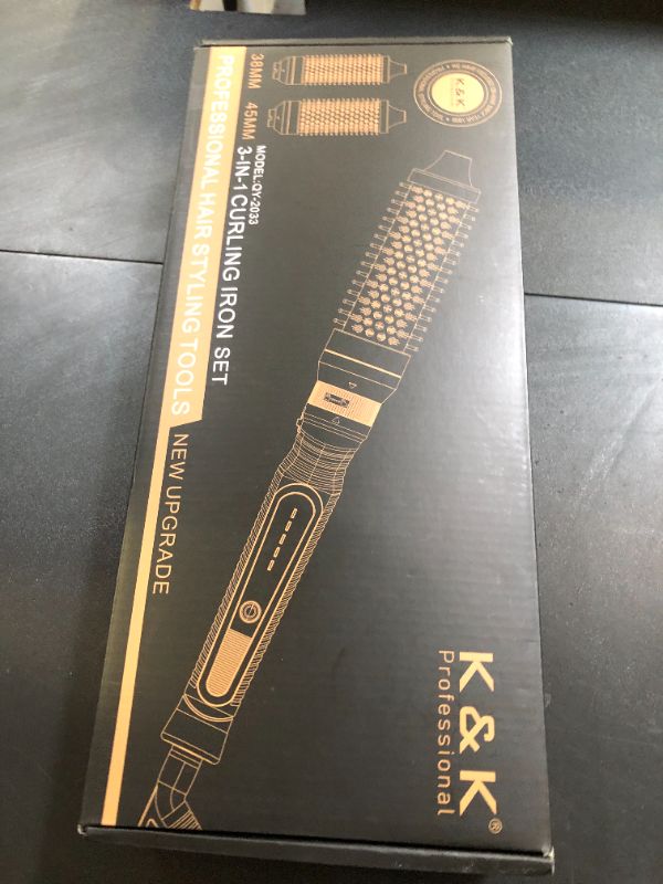 Photo 1 of Traveling 60 Mins Auto Off Thermal Brush 3 in 1 Set Ionic Heated Round Curling Create Volume & Smoother Hair Style for Fully Dried Hair Ceramic Fast Heating Curling Iron Brush with Temperature