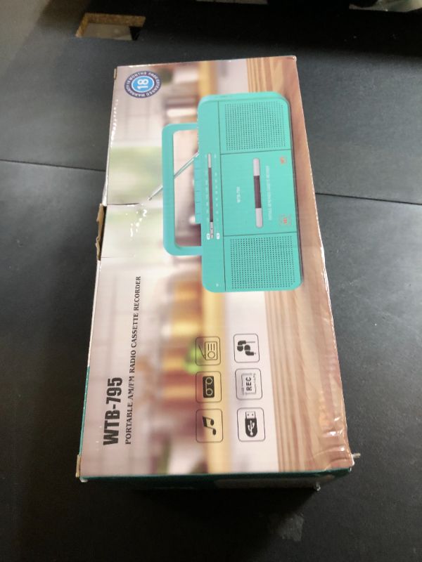 Photo 1 of Portable Retro Stylish Cassette Player Recorder Boombox with Bluetooth,USB,AM/FM Radio,Tape Player/Recording,USB Playback/Recording,Cassette to MP3 Converter,Earphone Jack,AC/DC Powered(Teal)
