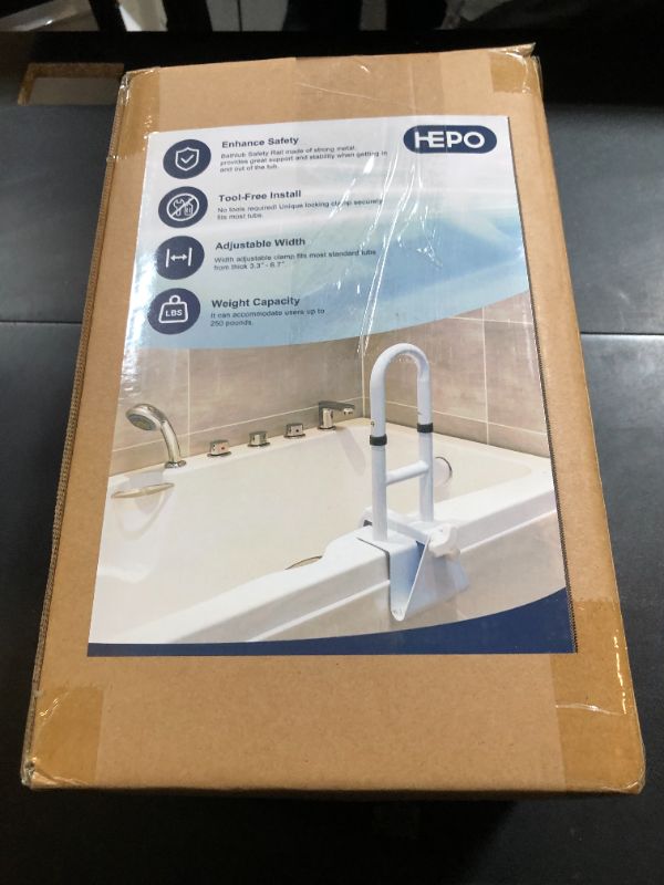 Photo 1 of HEPO Grab Bars for Bathtubs and Showers, Adjustable Bathtub Safety Rail for Seniors, Tub Grab Bar for Bathroom, Assistance Bathtub Handle Clamp for Elderly Bath Support, White