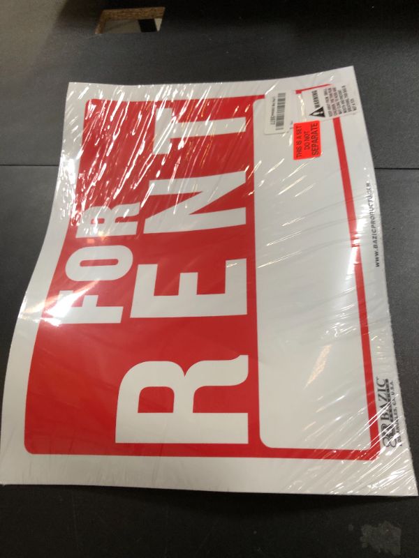 Photo 1 of 2 Pk. BAZIC 12" X 16" For Rent Sign (L-4)