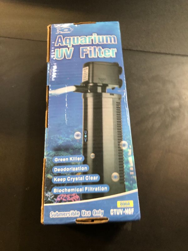 Photo 1 of TARARIUM Aquarium Filter U-V for 20-75 Gallon, 200GPH Fish Tank Filter w/ 5W U-V Light Green Clean Machine Submersible Powerful Pump Internal Filter for Turtle Tank Saltwater Freshwater Crystal Clear