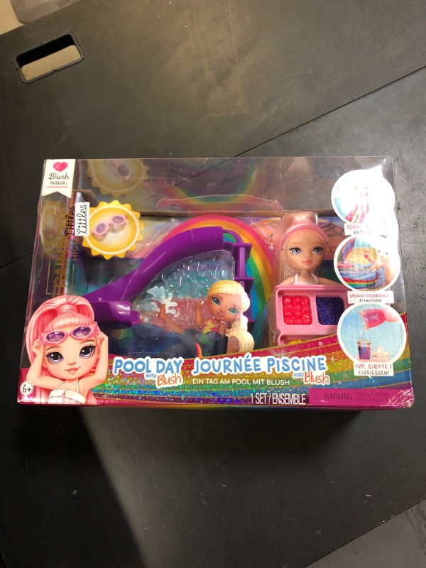 Photo 1 of Rainbow High Littles Pool Day Playset + Small Doll (Pink 5.5”), Pool with Rainbow Slide, Accessories, Smoothie Stand, Kids Gift Ages 4+