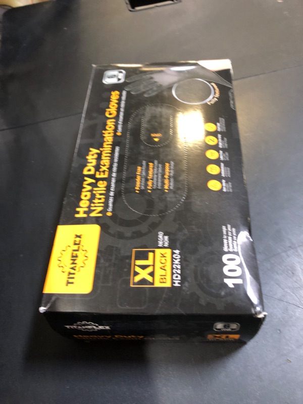 Photo 1 of TitanFlex Heavy-Duty Black Disposable Nitrile Gloves, Box of 100, 6-mil, Fully Textured, Powder-Free, Latex-Free, Non-Sterile