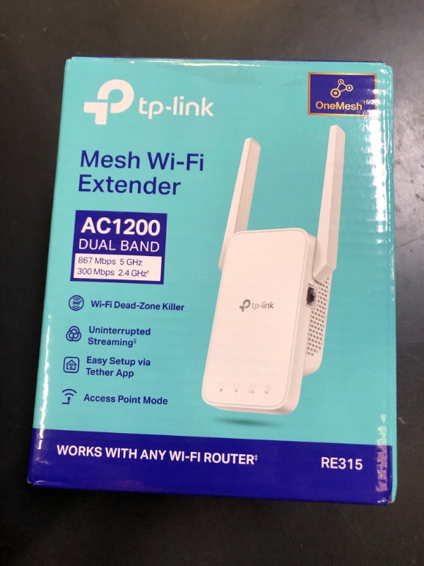 Photo 1 of TP-Link AC1200 WiFi Extender, 2024 Wirecutter Best WiFi Extender, 1.2Gbps home signal booster, Dual Band 5GHz/2.4GHz, Covers Up to 1500 Sq.ft and 30 Devices ,support Onemesh, One Ethernet Port (RE315)