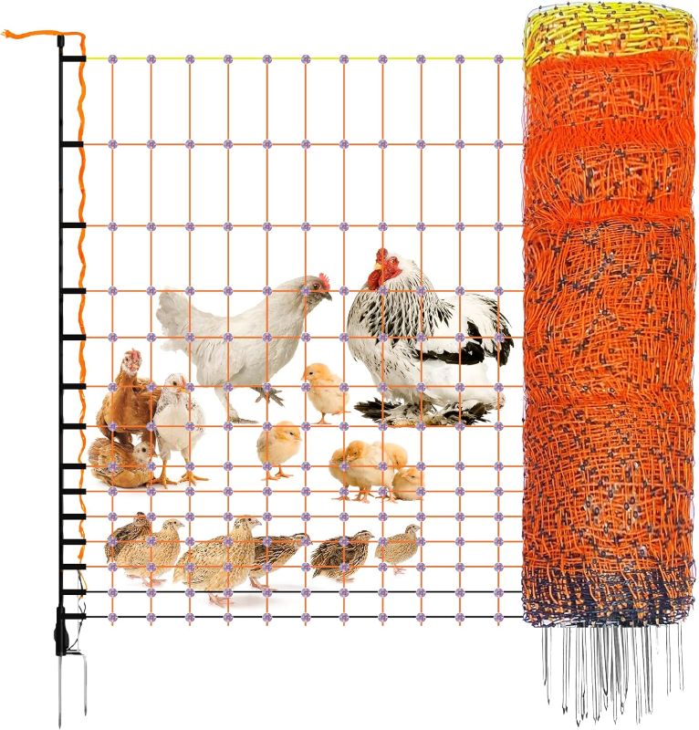 Photo 1 of Pet & Livestock HQ Electric Fence Poultry Netting - Portable Pre-Assembled Electric Net Fencing for Goats, Sheep, Lambs in Farms, Ranches, and Gardens (19 Posts, 2 Spikes) UNKNOWN SIZE
 