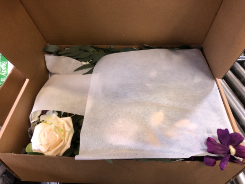 Photo 1 of Ling's Moment 9FT Flower Garland for Backdrop Decorations - Wedding Arch Flowers, Eucalyptus & Rose, Artificial Floral Garland for Mantel - Sweetheart Table Decor for Ceremony Reception, Lilac & Gold