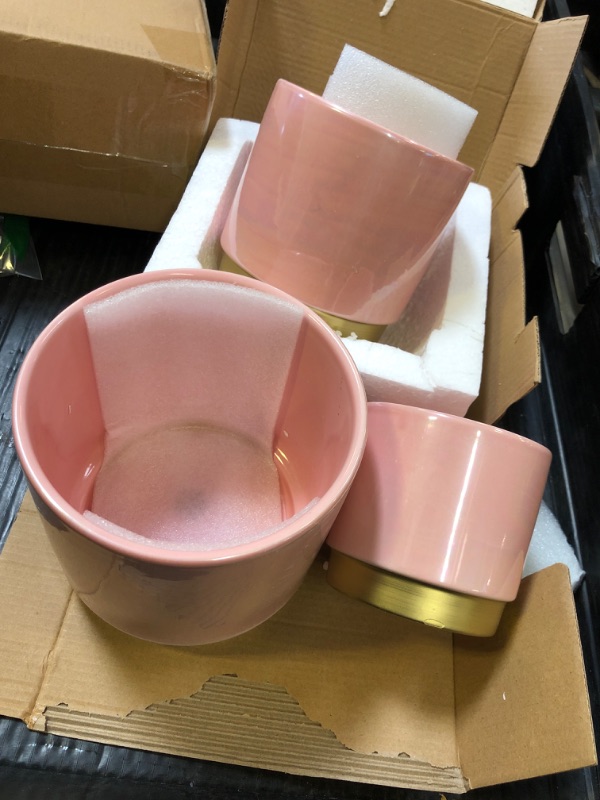 Photo 1 of Gepege Pink Indoor Plant Pots for Plants, Ceramic Planter with Drainage Hole, 6.0 inch+5.0 Inch+4.0 Inch. Succulent Orchid Flower Pot - Rainbow Pearl Glaze