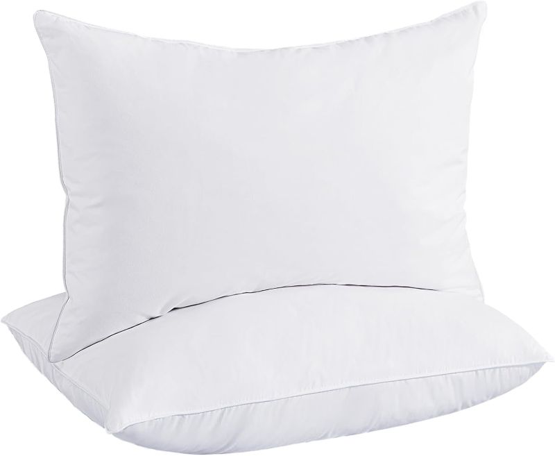 Photo 1 of  White Goose Feathers Down Pillows, Hotel Bed Pillows Standard/Queen Size Set of 2, Soft Pillows for Sleeping