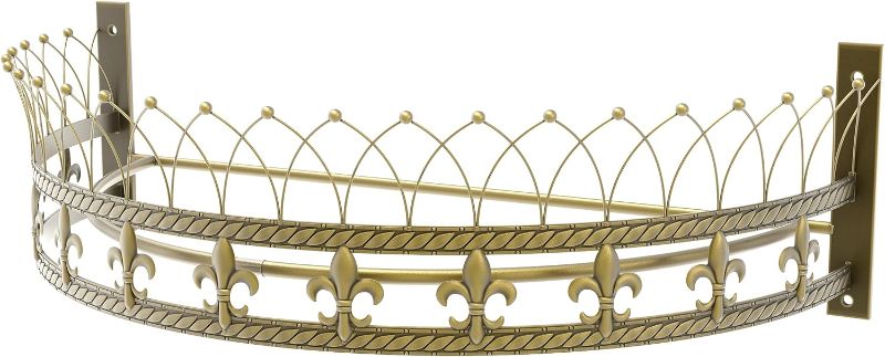 Photo 1 of  Metal Wall Teester Bed Crown Canopy - Antique Style Crown Wall Decor with Built-in Rods & Hardware - for Over Beds or Windows - Drapery Panels Not Included - Gold