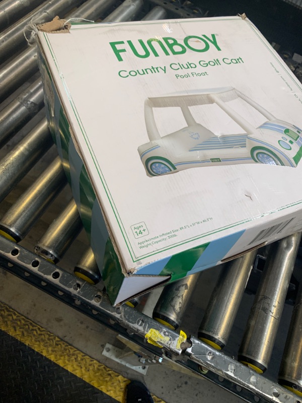 Photo 1 of FUNBOY Giant Inflatable Country Club Golf Cart, Two Cup Holders, Removable Fringe Shade, Float for Summer Pool Party and Entertainment