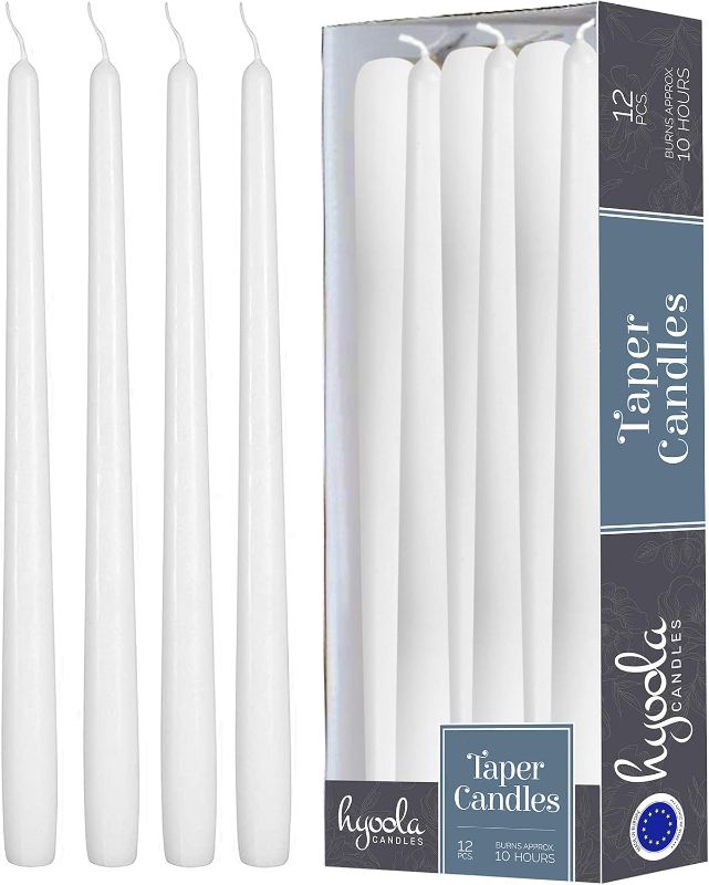 Photo 1 of Hyoola 12 Pack Tall Taper Candles - 10 Inch White Dripless, Unscented Dinner Candle - Paraffin Wax with Cotton Wicks - 8 Hour Burn Time

