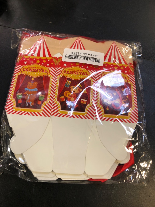 Photo 1 of Funrous Carnival Treat Boxes Circus Cupcake Paper Candy Red White Stripes Carnival Favor Boxes Goody Gift Decorations for Birthday Holiday Party Celebration(24 Pcs)