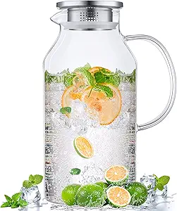 Photo 1 of 2.6 Liter 88 oz Glass Pitcher with Lid and Spout, Glass Water Carafe for Hot/Cold Water, Iced Tea Pitcher, Large Pitcher for Coffee, Juice and Homemade Beverage

