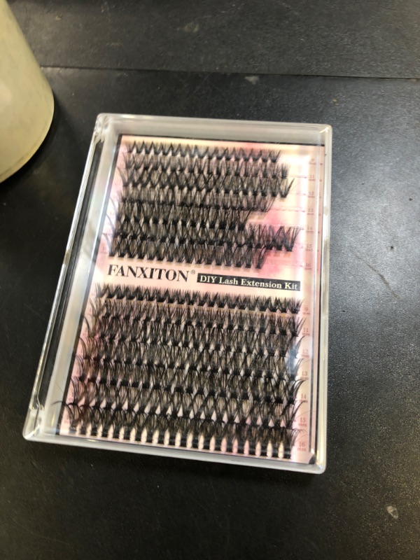 Photo 1 of FANXITON DIY Lash Extension Kit Volume Lash Clusters 40D+50D D Curvature Individual Lashes Lash Clusters Kit Thick Eyelash Extension Kit 280 pcs Thin Band Cluster Lashes Lash Bond and Seal Tweezers