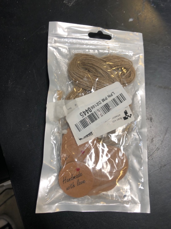Photo 1 of 100Pcs Handmade with Love Tags Kraft Paper Hanging Tags with String 1.2” Round Brown Gift Labels with 66 ft String Personalized Handmade Tags for Crafts Candle Tins Wedding Birthday Party Favors