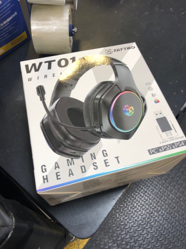 Photo 1 of Tatybo Wireless Gaming Headsets for Ps5 Ps4 PC, 40H+ Hrs & 7.1 Surround Sound with Noise Canceling Microphone for Switch Phone (2.4GHz WiFi Mode), ONLY Wired Mode Suit for Xbox Series